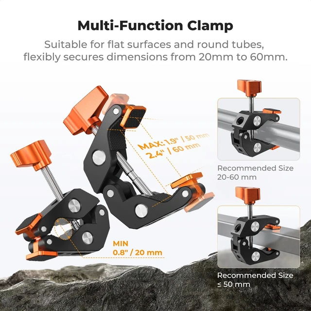 Alt view image 2 of 7 - K&F CONCEPT Camera Mount Clamp, Super Crab Clamp Rotatable Clamping Block | 1/4" and 3/8" Thread Holes for Round Pipe Flat Surface, Camera Mounts, and Other Photographic Accessories, MS65