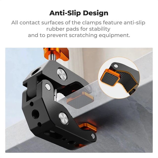 Alt view image 4 of 7 - K&F CONCEPT Camera Mount Clamp, Super Crab Clamp Rotatable Clamping Block | 1/4" and 3/8" Thread Holes for Round Pipe Flat Surface, Camera Mounts, and Other Photographic Accessories, MS65