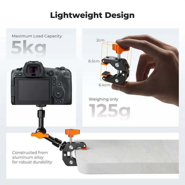 Alt view image 5 of 7 - K&F CONCEPT Camera Mount Clamp, Super Crab Clamp Rotatable Clamping Block | 1/4" and 3/8" Thread Holes for Round Pipe Flat Surface, Camera Mounts, and Other Photographic Accessories, MS65