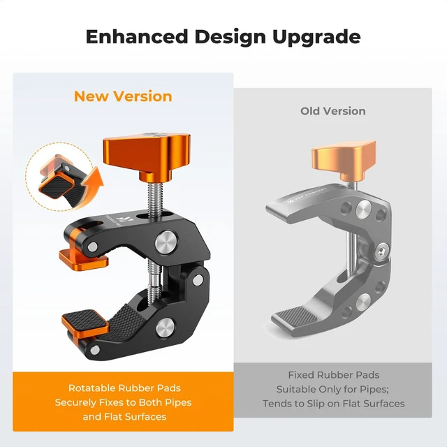 Alt view image 6 of 7 - K&F CONCEPT Camera Mount Clamp, Super Crab Clamp Rotatable Clamping Block | 1/4" and 3/8" Thread Holes for Round Pipe Flat Surface, Camera Mounts, and Other Photographic Accessories, MS65