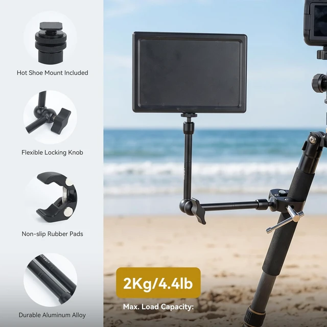 Alt view image 2 of 7 - 13'' Magic Arm Camera Mount 360° Rotation 2-Sections Foldable Tabletop Holder with C-Clamp Overhead Camera Mount with 1/4" & 3/8" Screw Hole for DSLR, Digicam, Webcam, Microphone