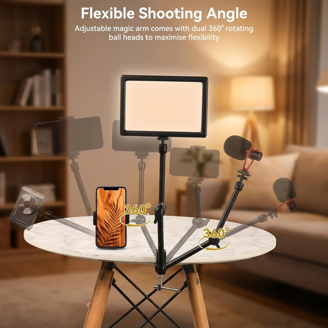Alt view image 3 of 7 - 13'' Magic Arm Camera Mount 360° Rotation 2-Sections Foldable Tabletop Holder with C-Clamp Overhead Camera Mount with 1/4" & 3/8" Screw Hole for DSLR, Digicam, Webcam, Microphone