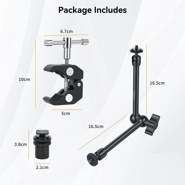 Alt view image 6 of 7 - 13'' Magic Arm Camera Mount 360° Rotation 2-Sections Foldable Tabletop Holder with C-Clamp Overhead Camera Mount with 1/4" & 3/8" Screw Hole for DSLR, Digicam, Webcam, Microphone