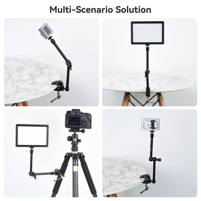 Alt view image 7 of 7 - 13'' Magic Arm Camera Mount 360° Rotation 2-Sections Foldable Tabletop Holder with C-Clamp Overhead Camera Mount with 1/4" & 3/8" Screw Hole for DSLR, Digicam, Webcam, Microphone