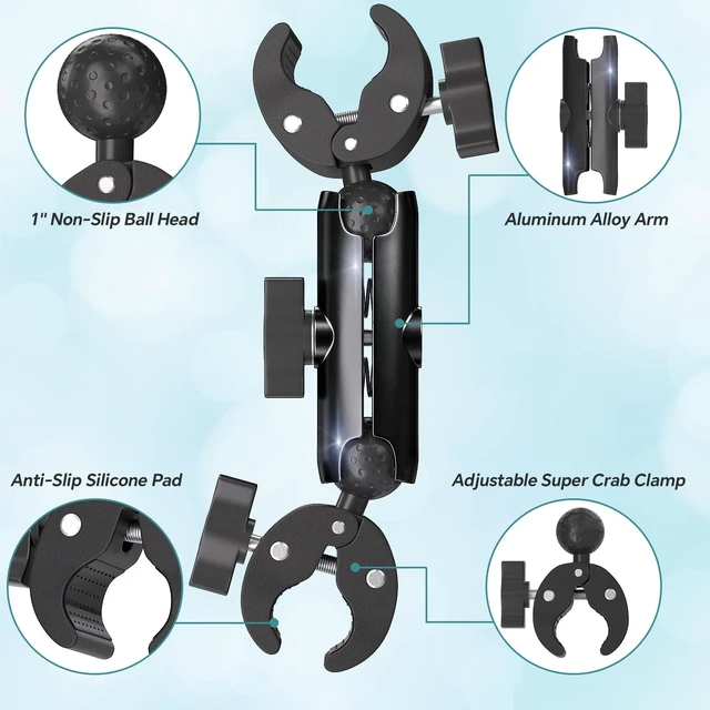 Alt view image 3 of 7 - Double Super Clamp Mount Umbrella Camera Pole Clamp Holder Aolly Arm,Heavy Duty Camera Pole Clamp,360° Adjustable Ball Head for Umbrella,Chair,Wheelchair,Stroller,Photo Studio Light Stand,Reflector