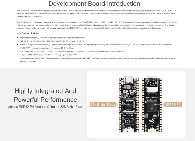 Alt view image 3 of 5 - ESP32-P4 Pico Development Board Adopts ESP32-P4 Module, with RISC-V Dual-core and Single-core Processors, Featuring MIPI-CSI/DSI, Onboard Microphone, Speaker Header, USB 2.0, etc. Peripherals