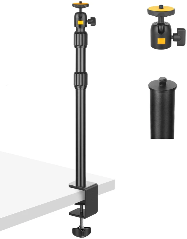 Main image of Camera Desk Mount Table Stand with Ball Head, Adjustable Light Stand with 1/4" Screw & C Clamp for DSLR Camera, Ring Light, Live Streaming, Photo Video Shooting