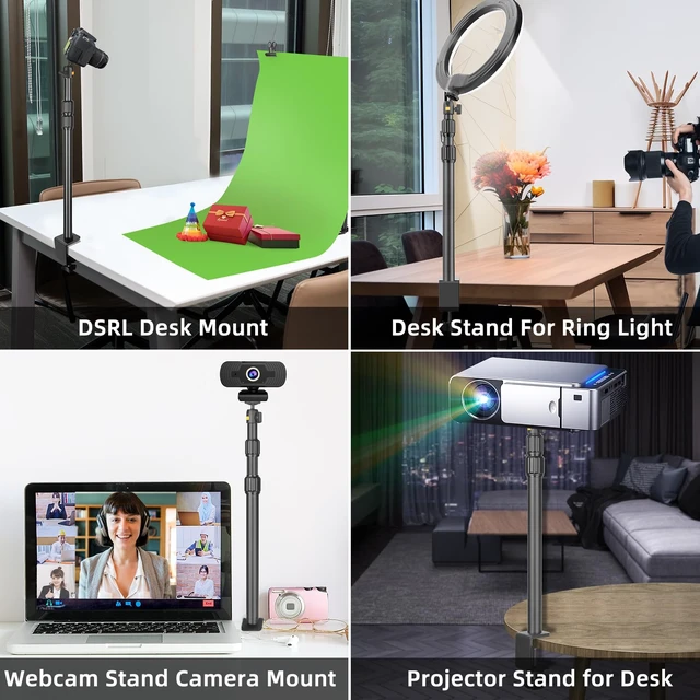 Alt view image 3 of 7 - Camera Desk Mount Table Stand with Ball Head, Adjustable Light Stand with 1/4" Screw & C Clamp for DSLR Camera, Ring Light, Live Streaming, Photo Video Shooting