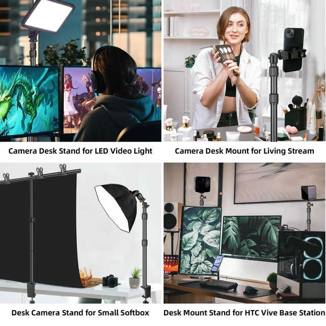 Alt view image 2 of 7 - Camera Desk Mount Table Stand with Ball Head, Adjustable Light Stand with 1/4" Screw & C Clamp for DSLR Camera, Ring Light, Live Streaming, Photo Video Shooting