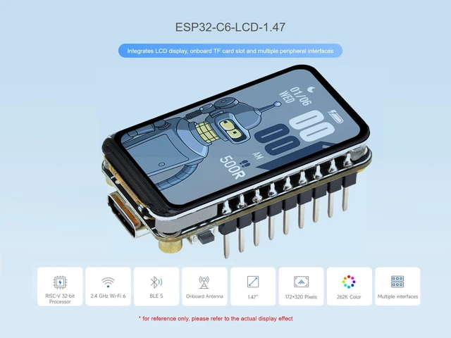 Alt view image 2 of 6 - ESP32-C6 1.47inch LCD Display Development Board, ESP32 with 1.47inch Screen 172×320 Pixels 262K Color Display, with RGB LED, Support 2.4GHz Wi-Fi 6 & Bluetooth 5 (with Pinheader)