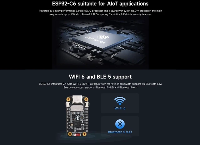 Alt view image 3 of 6 - ESP32-C6 1.47inch LCD Display Development Board, ESP32 with 1.47inch Screen 172×320 Pixels 262K Color Display, with RGB LED, Support 2.4GHz Wi-Fi 6 & Bluetooth 5 (with Pinheader)