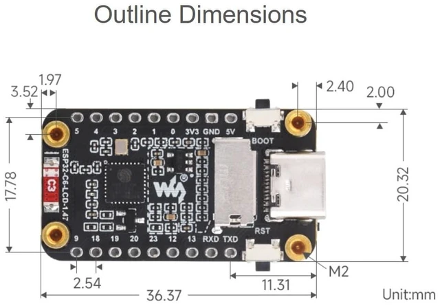Alt view image 6 of 6 - ESP32-C6 1.47inch LCD Display Development Board, ESP32 with 1.47inch Screen 172×320 Pixels 262K Color Display, with RGB LED, Support 2.4GHz Wi-Fi 6 & Bluetooth 5 (with Pinheader)