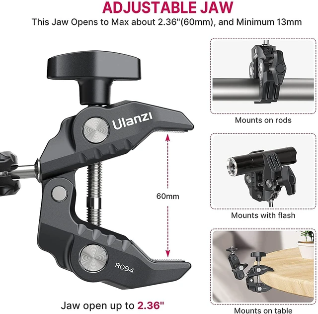 Alt view image 5 of 7 - Super Clamp Camera Clamp Mount Monitor 360° Ballhead Magic Arm Double Ball Head Adapter with 1/4"-20 & 3/8"-16 Thread for Canon Nikon DSLR Camera/Gopro/LED Lights/Ronin-M/Ronin MX/Freefly MOVI