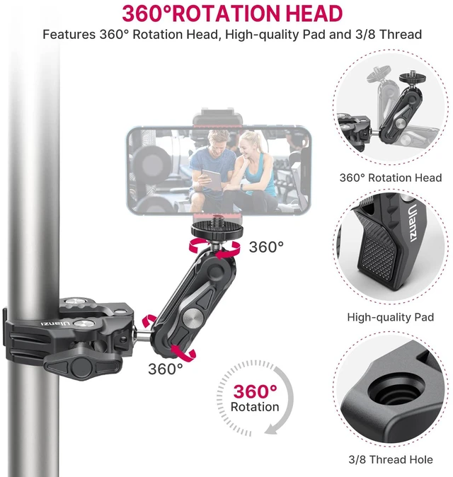 Alt view image 2 of 7 - Super Clamp Camera Clamp Mount Monitor 360° Ballhead MagicArm Double | Ball Head Adapter with 1/4"-20 & 3/8"-16 Thread ST-07 Phone Tripod Mount