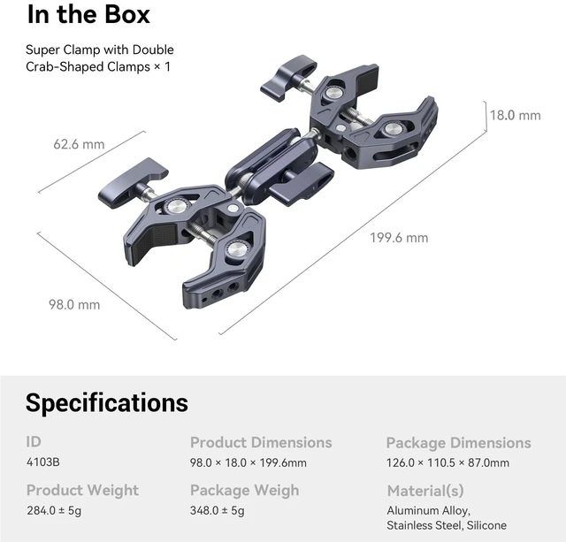 Alt view image 6 of 7 - Super Clamp Arm, Double Clamp Mount | Max Load Capacity 3.5 kg, for Chair, Pole, Tripod, C Stand, Handlebar