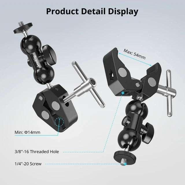 Alt view image 5 of 7 - Super Clamp Mount 2-Pack, Double Ball Head Magic Arm for Camera | Clamp for Fences, Desks, Tripods, for Monitors, Lights, Action Cameras
