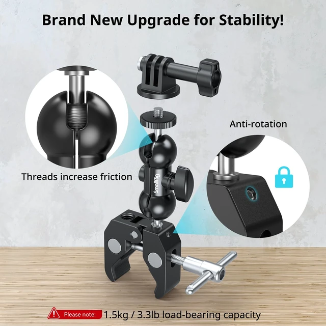 Alt view image 3 of 7 - Super Clamp Mount 2-Pack, Double Ball Head Magic Arm for Camera | Clamp for Fences, Desks, Tripods, for Monitors, Lights, Action Cameras