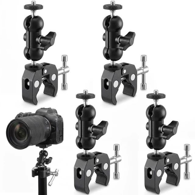 Main image of 4 Pack Camera Mount Clamp with Ball Head Magic Arm, Single Clamp | 360° Adjustable, Dual Ball, Heavy Duty Super Clamps Mount Kit for DSLR Monitor LED Light Microphone, 1/4" and 3/8" Thread