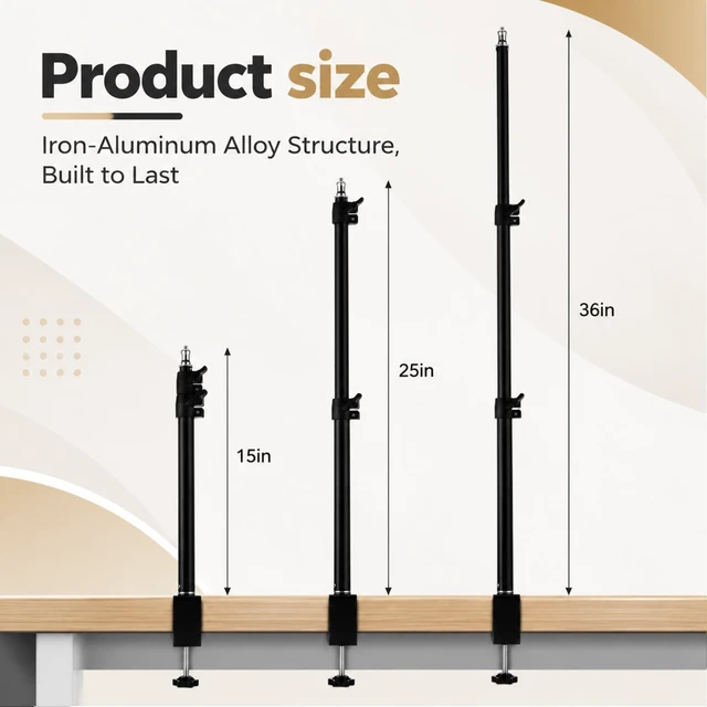 Alt view image 2 of 6 - 4 Pack Extendable Camera Desk Mount 15-36" Desk Clamp Light Stand | Adjustable Table Clamp Camera Mount, Tabletop C Clamp for Webcam Ring Light Live Streaming Photo Video Shooting