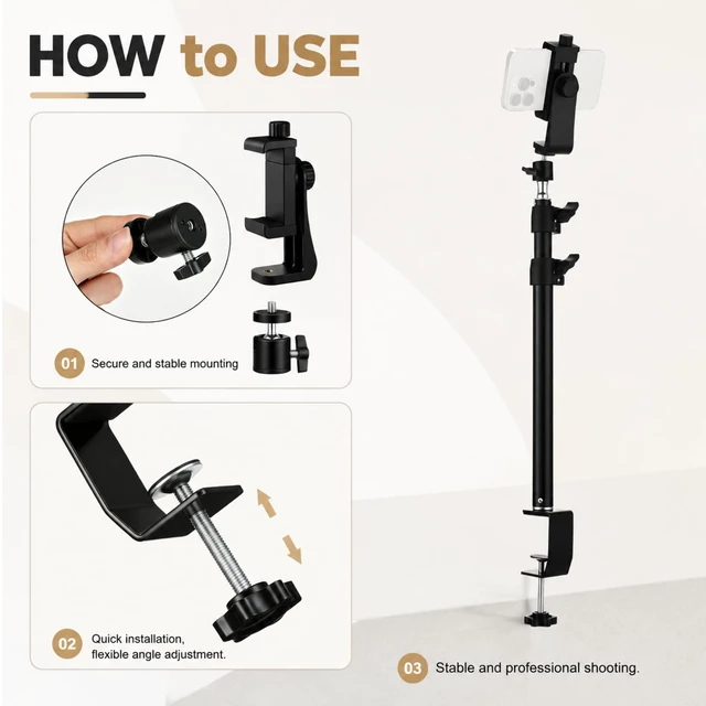 Alt view image 5 of 6 - 4 Pack Extendable Camera Desk Mount 15-36" Desk Clamp Light Stand | Adjustable Table Clamp Camera Mount, Tabletop C Clamp for Webcam Ring Light Live Streaming Photo Video Shooting