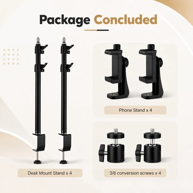 Alt view image 6 of 6 - 4 Pack Extendable Camera Desk Mount 15-36" Desk Clamp Light Stand | Adjustable Table Clamp Camera Mount, Tabletop C Clamp for Webcam Ring Light Live Streaming Photo Video Shooting