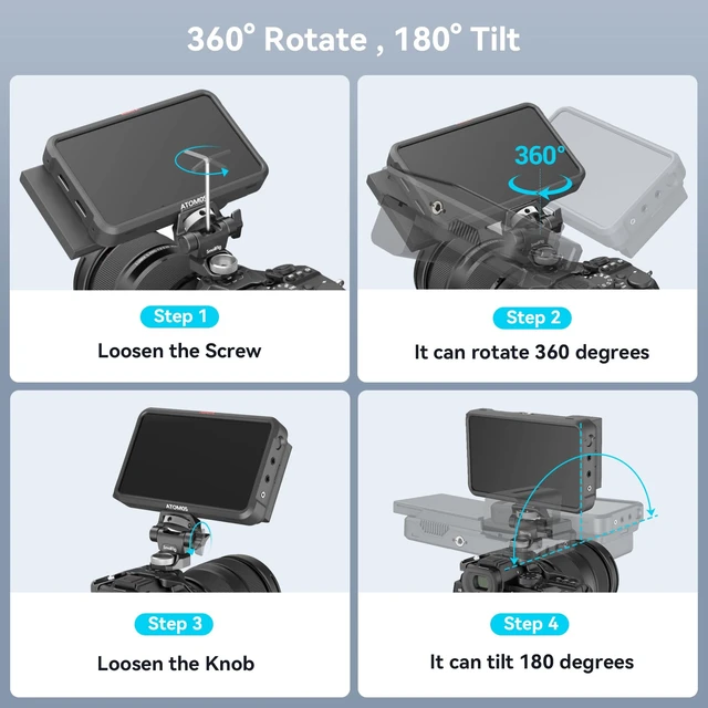 Alt view image 2 of 7 - Adjustable Camera Monitor Mount for ARRI-Style (Upgrade), 360° Swivel and 180° Tilt Monitor Holder Anti-Twist Support 5 and 7 Field Monitor