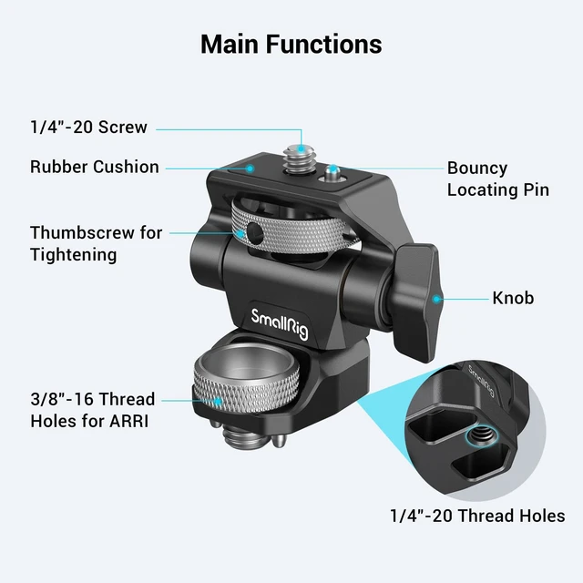 Alt view image 4 of 7 - Adjustable Camera Monitor Mount for ARRI-Style (Upgrade), 360° Swivel and 180° Tilt Monitor Holder Anti-Twist Support 5 and 7 Field Monitor