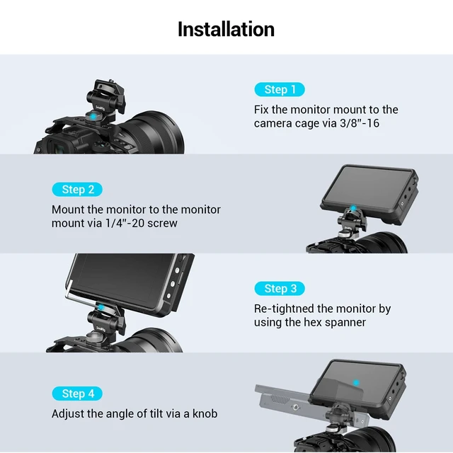Alt view image 7 of 7 - Adjustable Camera Monitor Mount for ARRI-Style (Upgrade), 360° Swivel and 180° Tilt Monitor Holder Anti-Twist Support 5 and 7 Field Monitor
