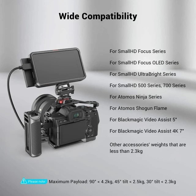 Alt view image 2 of 7 - Field Monitor Mount Holder with NATO Clamp | for 5" and 7" Monitor, Swivel and Tilt Adjustable