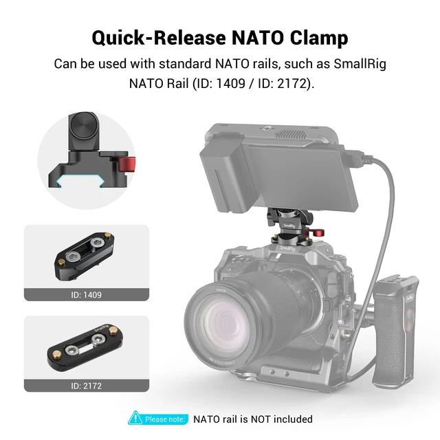 Alt view image 5 of 7 - Field Monitor Mount Holder with NATO Clamp | for 5" and 7" Monitor, Swivel and Tilt Adjustable