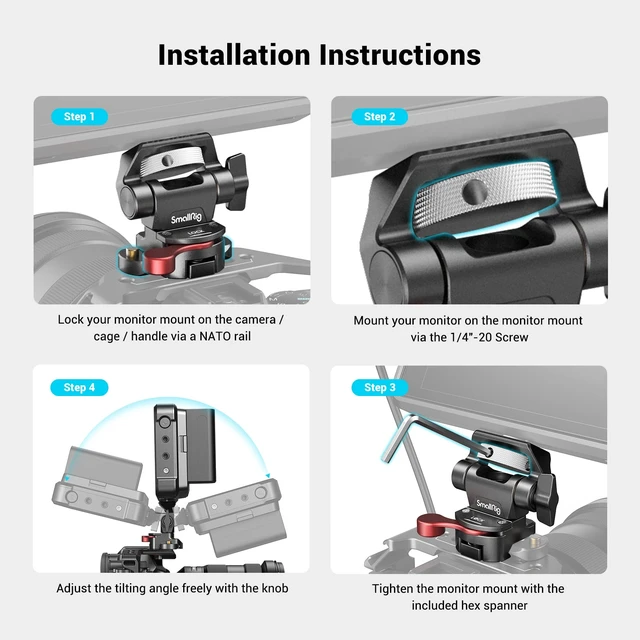 Alt view image 6 of 7 - Field Monitor Mount Holder with NATO Clamp | for 5" and 7" Monitor, Swivel and Tilt Adjustable