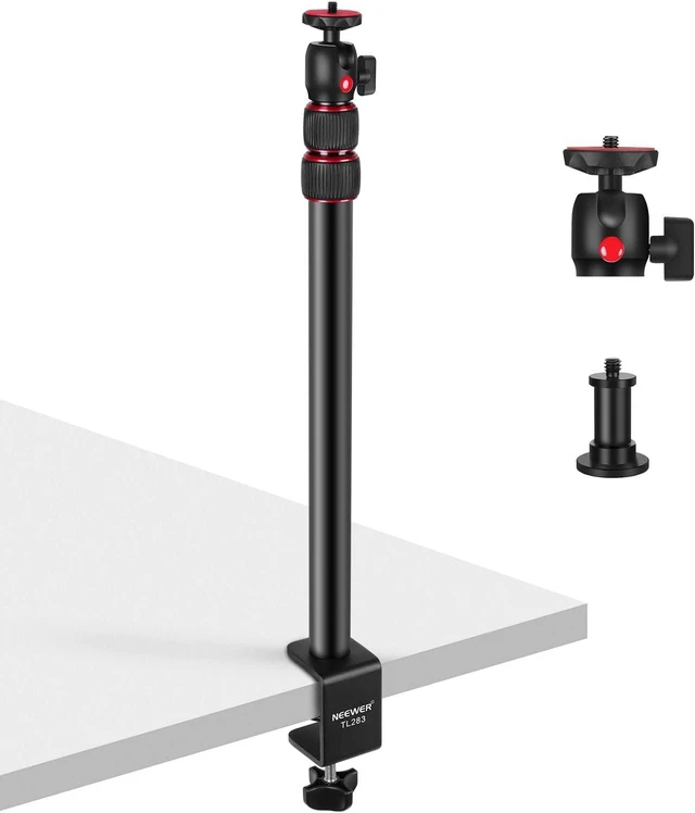 Main image of Extendable Camera Desk Mount with Ball Head, 17"-40", TL283(RED) | Adjustable Table Light Stand, 1/4" Screw & C Clamp, for DSLR Camera, Ring Light, Live Stream, Vlog, Max Load: 6.6lb/3kg