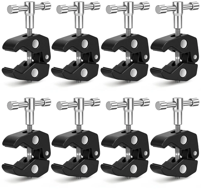Main image of 8 Pack Heavy-Duty Clamp Camera Mount with 1/4 and 3/8 Thread | Pole Holder, Tripod Grip, Rod Fastener, Table Mount, Adjustable Design, for Photography Video Dslr Microphone Magic Arm