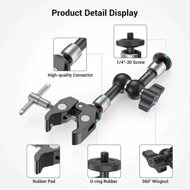 Alt view image 2 of 7 - Super Clamp w/ 1/4" and 3/8" Thread and 5.8 Inches Magic Arm | Adjustable Friction Power Articulating Magic Arm with 1/4" Thread Screw for LCD Monitor/LED Lights - KBUM2730