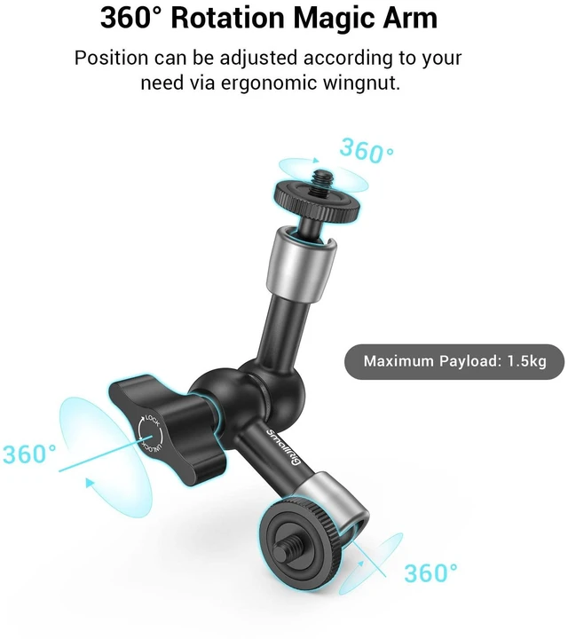 Alt view image 3 of 7 - Super Clamp w/ 1/4" and 3/8" Thread and 5.8 Inches Magic Arm | Adjustable Friction Power Articulating Magic Arm with 1/4" Thread Screw for LCD Monitor/LED Lights - KBUM2730