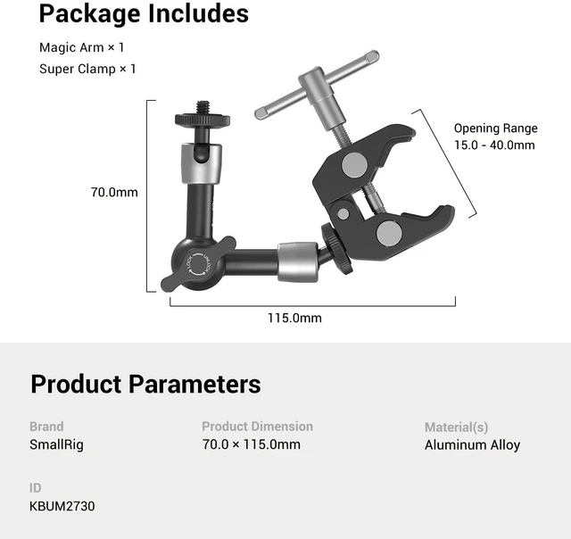 Alt view image 7 of 7 - Super Clamp w/ 1/4" and 3/8" Thread and 5.8 Inches Magic Arm | Adjustable Friction Power Articulating Magic Arm with 1/4" Thread Screw for LCD Monitor/LED Lights - KBUM2730