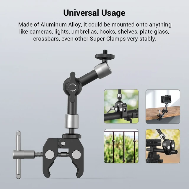 Alt view image 6 of 7 - Super Clamp w/ 1/4" and 3/8" Thread and 5.8 Inches Magic Arm | Adjustable Friction Power Articulating Magic Arm with 1/4" Thread Screw for LCD Monitor/LED Lights - KBUM2730