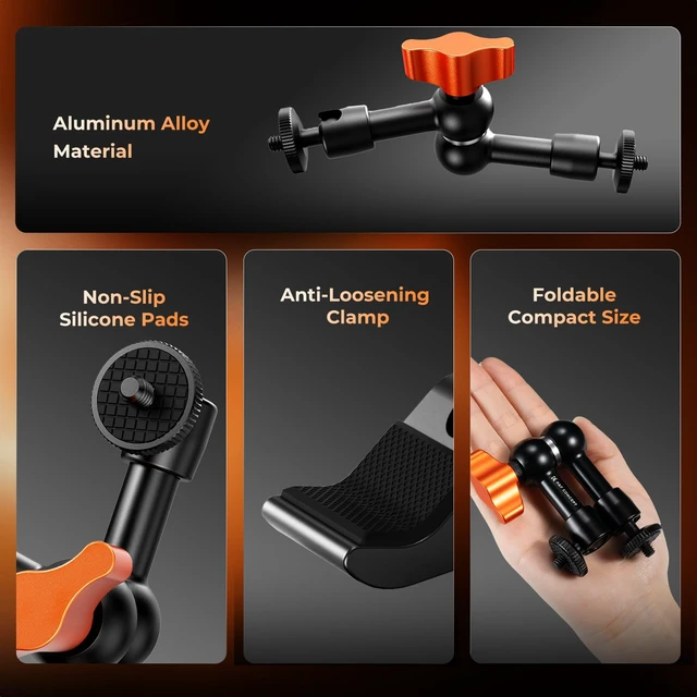 Alt view image 2 of 7 - 6" Magic Arm Clamp with Super Clamp 360° Ballhead Mini Arm | 1/4" & 3/8" Thread Screw for Monitor, LED Light, Webcam, Action Camera, MS31