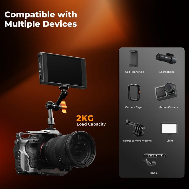 Alt view image 4 of 7 - 6" Magic Arm Clamp with Super Clamp 360° Ballhead Mini Arm | 1/4" & 3/8" Thread Screw for Monitor, LED Light, Webcam, Action Camera, MS31