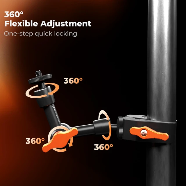 Alt view image 3 of 7 - 6" Magic Arm Clamp with Super Clamp 360° Ballhead Mini Arm | 1/4" & 3/8" Thread Screw for Monitor, LED Light, Webcam, Action Camera, MS31