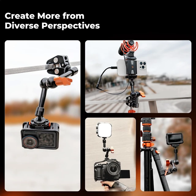 Alt view image 6 of 7 - 6" Magic Arm Clamp with Super Clamp 360° Ballhead Mini Arm | 1/4" & 3/8" Thread Screw for Monitor, LED Light, Webcam, Action Camera, MS31