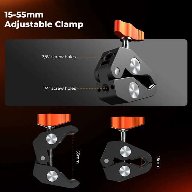 Alt view image 5 of 7 - 6" Magic Arm Clamp with Super Clamp 360° Ballhead Mini Arm | 1/4" & 3/8" Thread Screw for Monitor, LED Light, Webcam, Action Camera, MS31