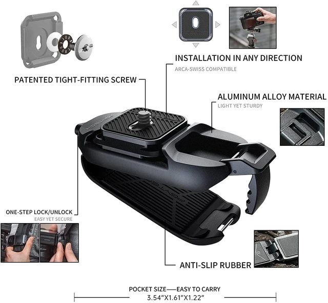 Alt view image 2 of 7 - Beetle Camera Clip with Plate Quick Release System Backpack Clip | Max Load 66 lb Aluminum Clip for Sony, Nikon, Fuji, DSLR Action Camera Backpack Cameras Strap Mount (for Camera)