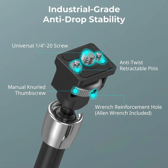 Alt view image 2 of 7 - 12.9 Inches Magic Arm Clamp, with 1/4 Screw & Anti-Deflection Pin | Clamp Mount for GoPro/for Insta360 /for DJI Action/for DSLR/for Light/for Monitor/for Phone - 5312