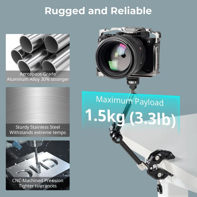 Alt view image 5 of 7 - 12.9 Inches Magic Arm Clamp, with 1/4 Screw & Anti-Deflection Pin | Clamp Mount for GoPro/for Insta360 /for DJI Action/for DSLR/for Light/for Monitor/for Phone - 5312