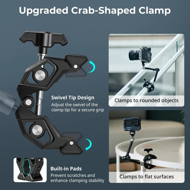 Alt view image 6 of 7 - 12.9 Inches Magic Arm Clamp, with 1/4 Screw & Anti-Deflection Pin | Clamp Mount for GoPro/for Insta360 /for DJI Action/for DSLR/for Light/for Monitor/for Phone - 5312