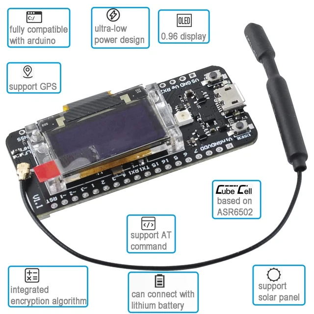 Alt view image 2 of 6 - 915MHz LoRa GPS Module HTCC-AB02S Development Board + Antenna | (Pack of 2) DIYmalls 915 MHz LoRa GPS Module HTCC-AB02S Development Board + 915MHz LoRa Antenna for LoRaWAN Gateway