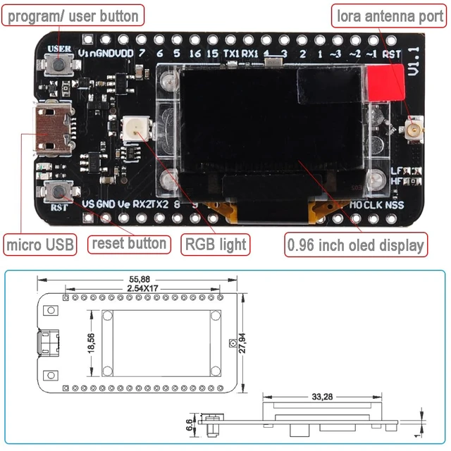 Alt view image 4 of 6 - 915MHz LoRa GPS Module HTCC-AB02S Development Board + Antenna | (Pack of 2) DIYmalls 915 MHz LoRa GPS Module HTCC-AB02S Development Board + 915MHz LoRa Antenna for LoRaWAN Gateway