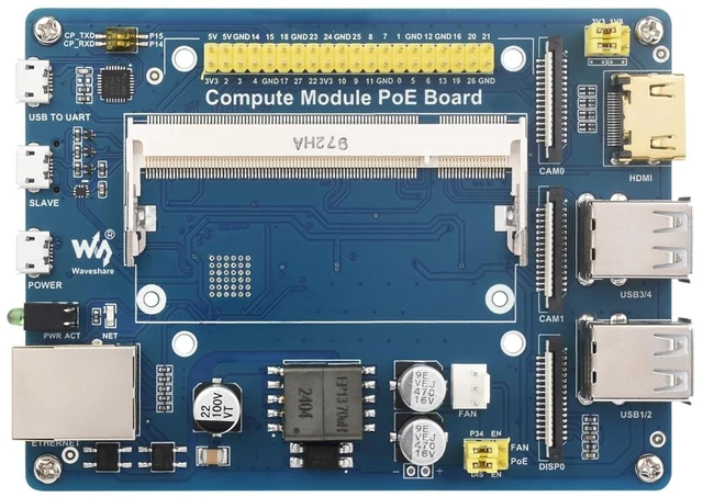 Main image of Compute Module IO Board with PoE Feature Composite Breakout Board for Developing with Raspberry Pi CM3 / CM3L / CM3+ / CM3+L
