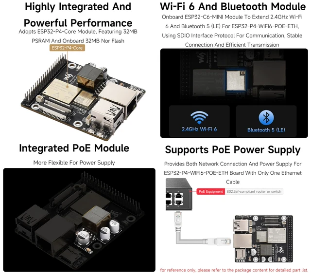 Alt view image 6 of 7 - ESP32-P4 WIFI6 POE ETH AI Development Board, with ESP32-P4 and ESP32-C6 | Support Wi-Fi 6 and Bluetooth 5 (LE), Integrated PoE Module, with MIPI-CSI/DSI, USB OTG 2.0, Ethernet Port, etc.